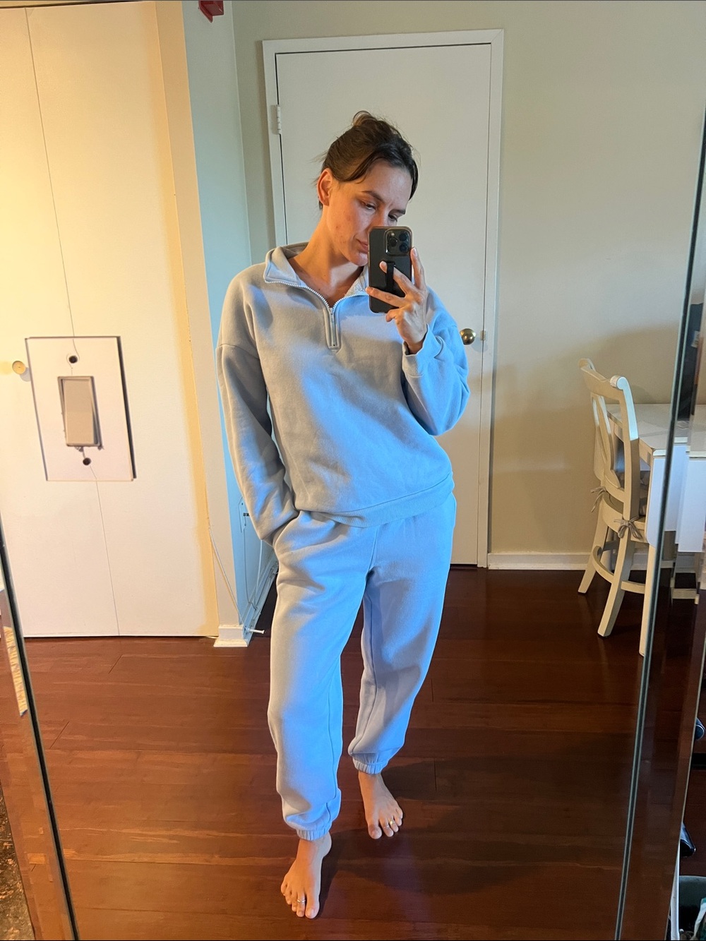 Women's Light Blue Cozy Half-Zip Pullover & Jogger Set